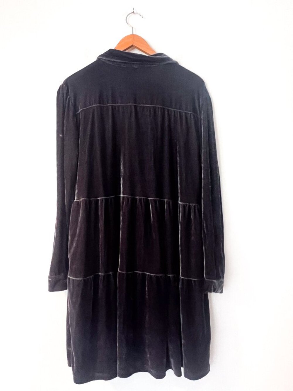 UMGEE Luxurious Velvet Long Sleeve Tiered Babydoll Style Shirt Dress W/Pockets M - Picture 5 of 9
